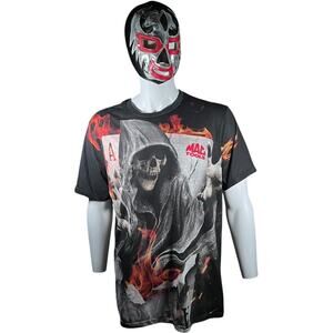 Mac Tools Y2K Grim Reaper Flames Graphic Tee - Black XL Streetwear Gothic